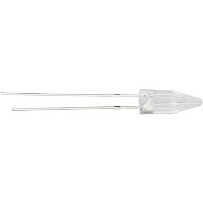 Une LED transparente avec deux longues broches métalliques. Le corps de la LED est cylindrique et translucide, ne montrant aucune couleur d'émission lumineuse.