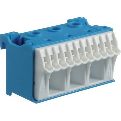 Un connecteur électrique bleu et blanc à plusieurs broches, adapté pour relier des lignes électriques.