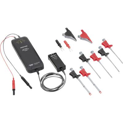 Ensemble de sondes haute tension avec accessoires, comprenant des câbles de connexion et des pinces, pour mesurer le courant et la tension dans les circuits électriques.