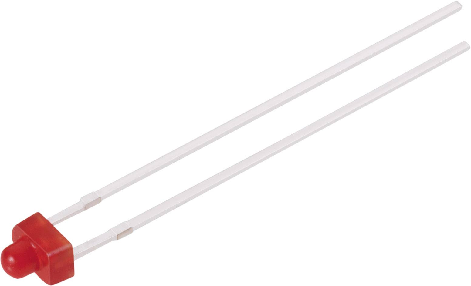 LED rouge avec deux longues bornes métalliques sur un fond blanc, ressemblant à un mini-composant électronique.