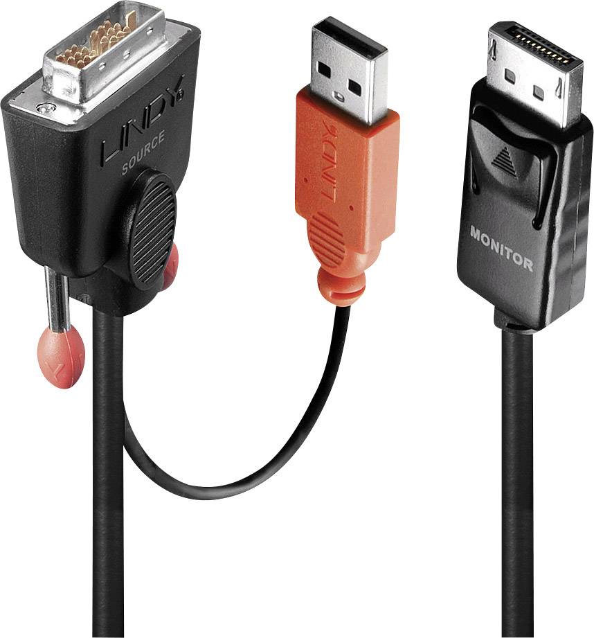 LINDY DVI / DisplayPort Câble adaptateur Fiche mâle DVI-D 18+1 pôles, Fiche mâle DisplayPort 5.00 m noir 41979 Câble DVI-2