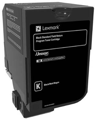 Une cartouche de toner noir Lexmark pour impression standard, modèle 'K', compatible avec différentes imprimantes.