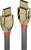 Deux fiches HDMI dorées avec des accents rouges et un câble gris. Elles sont robustes et brillantes, conçues pour les connexions audio et vidéo.