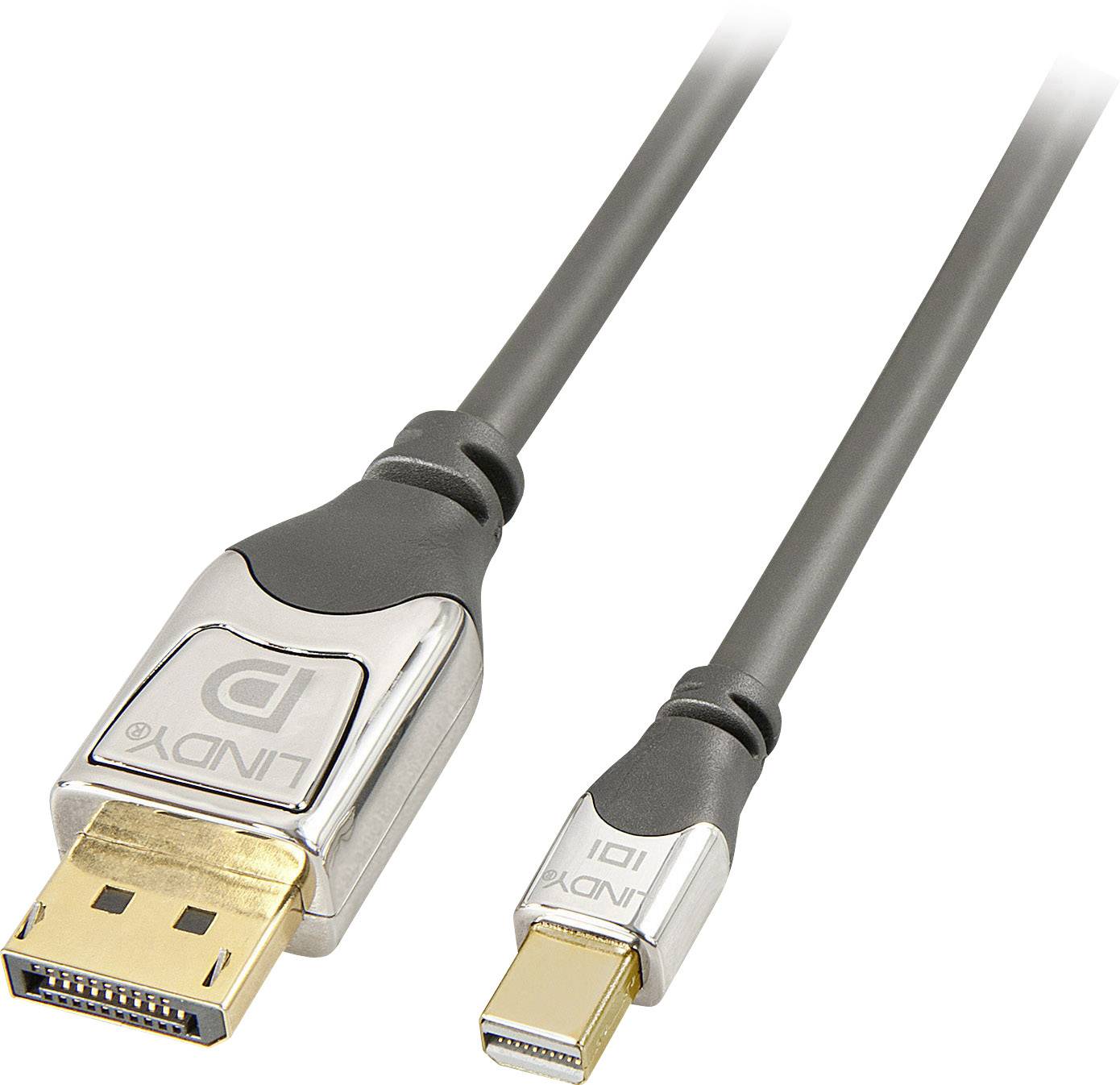 Câble double : Connecteur DisplayPort à gauche, connecteur Mini DisplayPort à droite. Électronique de connexion pour moniteurs et appareils.
