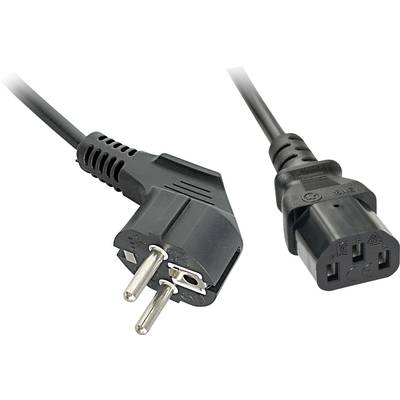 Câble électrique avec une fiche Schuko à gauche et une prise IEC à droite ; câble de connexion typique pour appareils électriques.