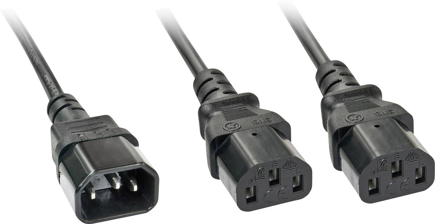 Trois câbles d'alimentation noirs avec connecteurs C13 et C14, couramment utilisés pour les équipements informatiques et serveurs.
