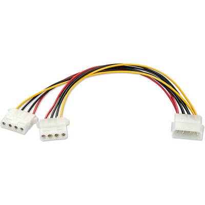 Câble adaptateur en Y avec deux connecteurs Molex à 4 broches et un connecteur femelle à 4 broches.