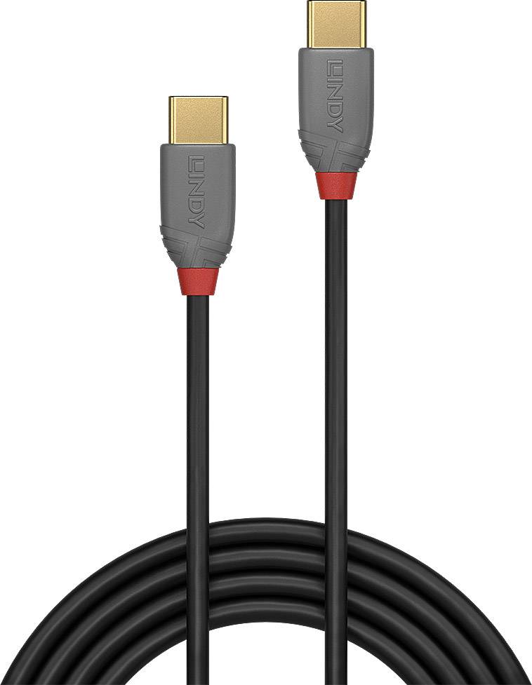 Un câble HDMI noir avec deux connecteurs dorés portant des capuchons de protection gris.