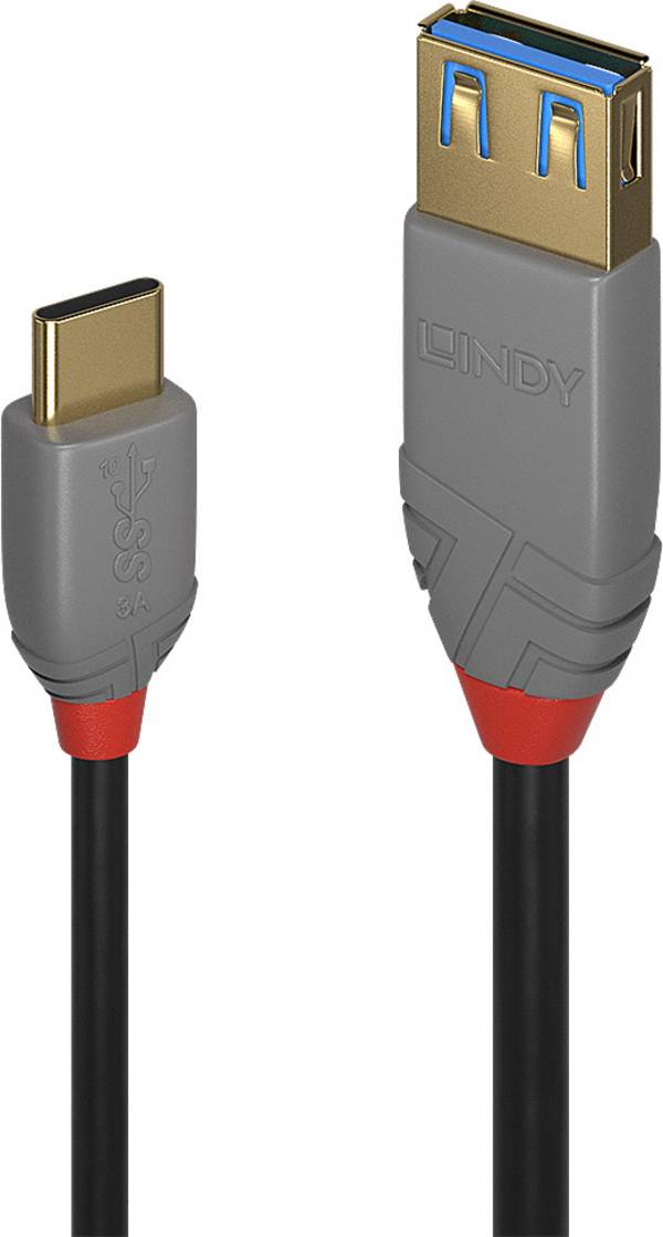 LINDY Câble USB  USB 3.2 Gen1 USB-A femelle, USB-C® mâle 0.15 m noir blindage triple 36895