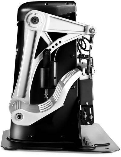 Un dispositif technique représenté latéralement, doté d'un mécanisme à levier et de composants hydrauliques, probablement partie intégrante d'une machine plus grande.