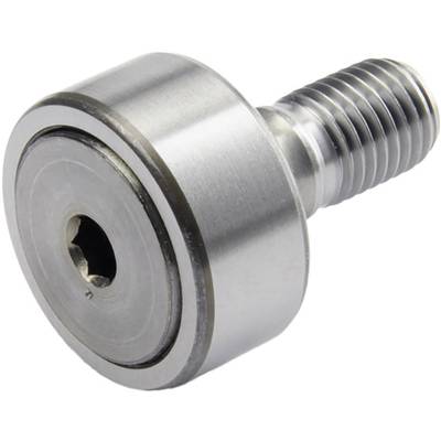 Un poussoir à came cylindrique en argent, fileté d'un côté et doté d'un roulement intégré. Composant mécanique.