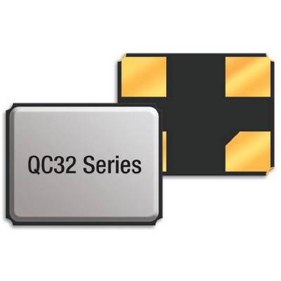 Un composant électronique argenté portant l'inscription 'QC32 Series' à côté d'une carte de circuit imprimé noire avec des contacts dorés.