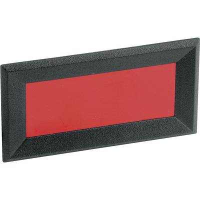 Panneau d'avertissement rectangulaire, encadré de noir avec un intérieur rouge, probablement utilisé pour la signalisation de sécurité.