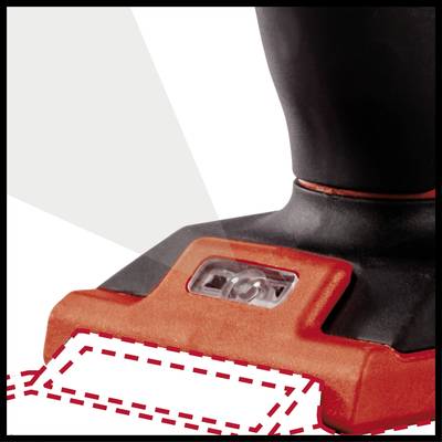 Un embout d'aspirateur noir avec un bord rouge nettoie une surface. Des lignes marquées indiquent la zone de nettoyage.