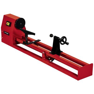 Tour rouge avec support d'outils noir et roue de serrage sur un fond blanc.