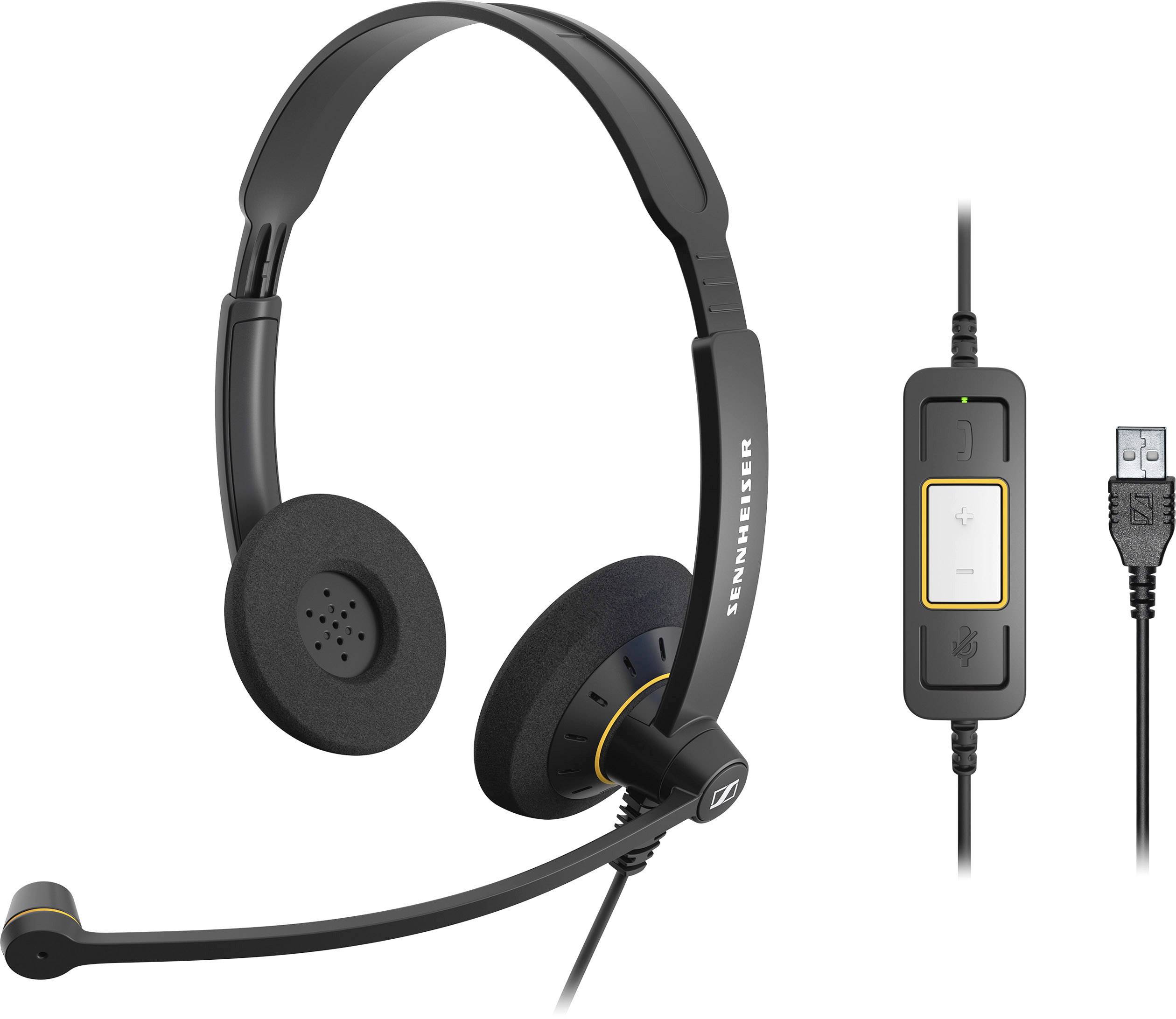 Casque Sennheiser noir avec perche microphone et connexion USB. Idéal pour une communication claire au bureau ou en télétravail.