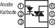 Le diagramme montre le schéma de commutation d'un thyristor. À gauche sont notés l'anode et la cathode, à droite les bornes de commande.