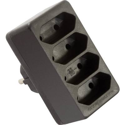 Adaptateur multiprise quadruple pour fiches Schuko, noir, pour des branchements électriques étendus en intérieur.