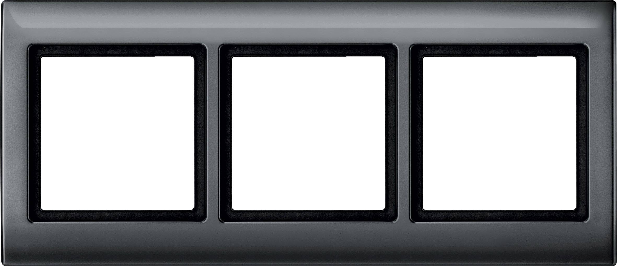 Cadre triple en plastique noir, adapté pour trois interrupteurs ou prises de courant.