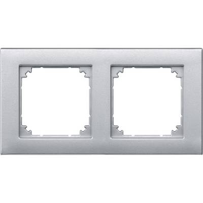 Cadre double en argent pour l'installation de deux interrupteurs ou prises de courant, adapté à une utilisation en intérieur.