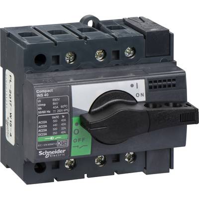 Un interrupteur noir sur un dispositif de protection électrique, marqué des positions de commutation 'ON' et 'OFF' de Schneider Electric.