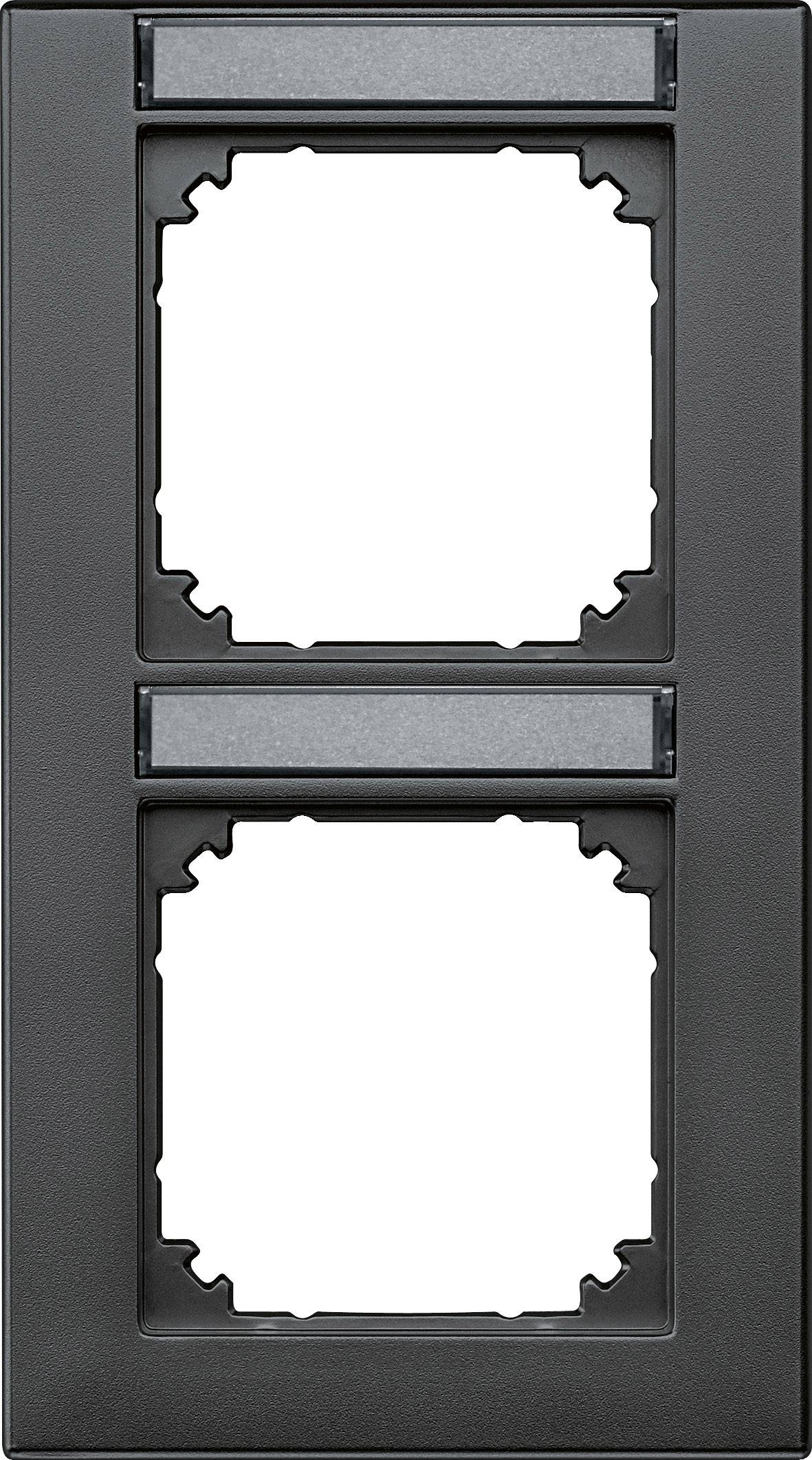 Cadre double en noir sans garnitures, adapté pour le montage d'interrupteurs ou de prises électriques.