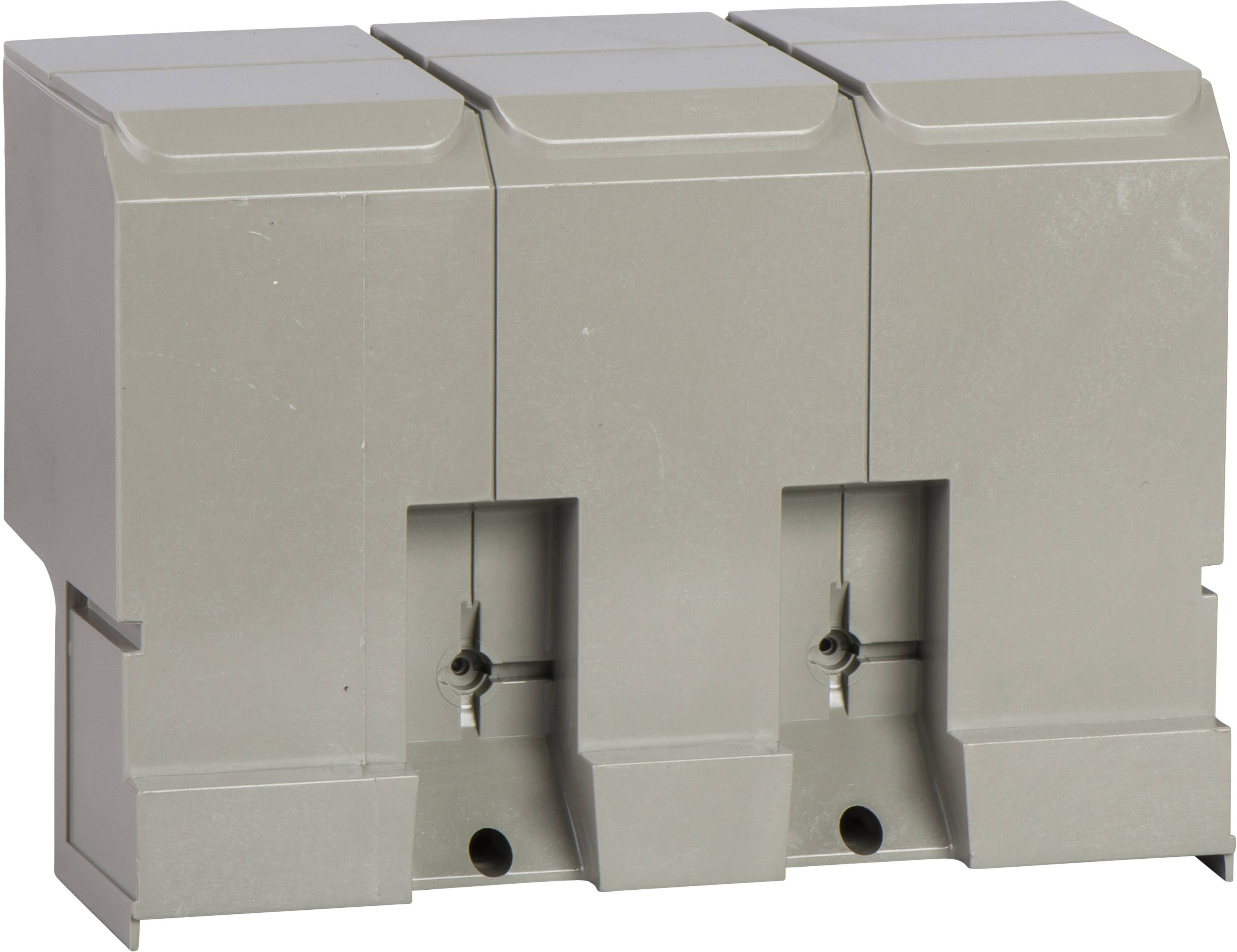 Interrupteur modulaire triple gris avec boîtier fermé, typique des applications industrielles ou électriques.