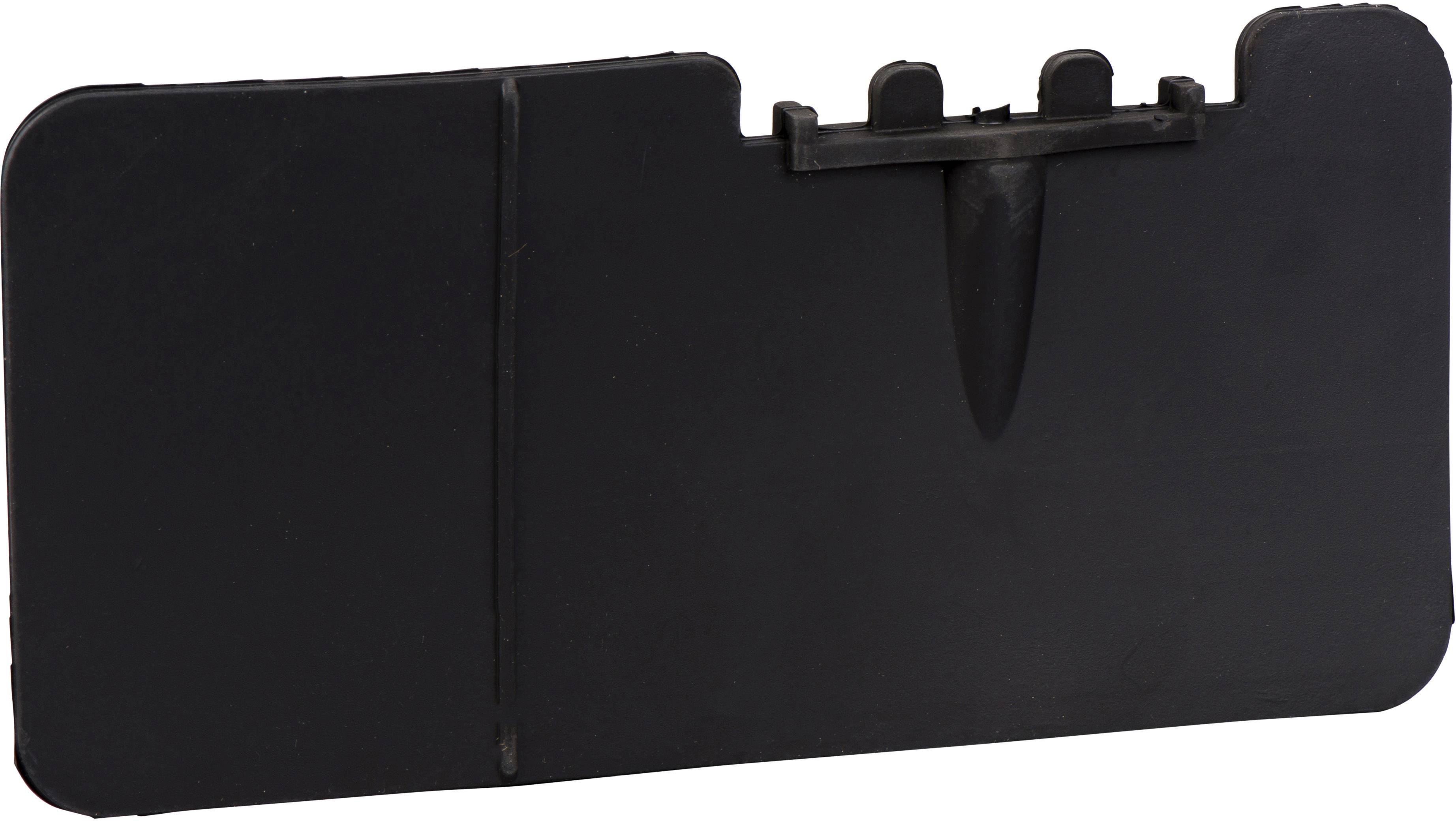 Un objet noir rectangulaire avec un élément en saillie sur sa partie supérieure. La fonction ou le contexte ne sont pas identifiables.