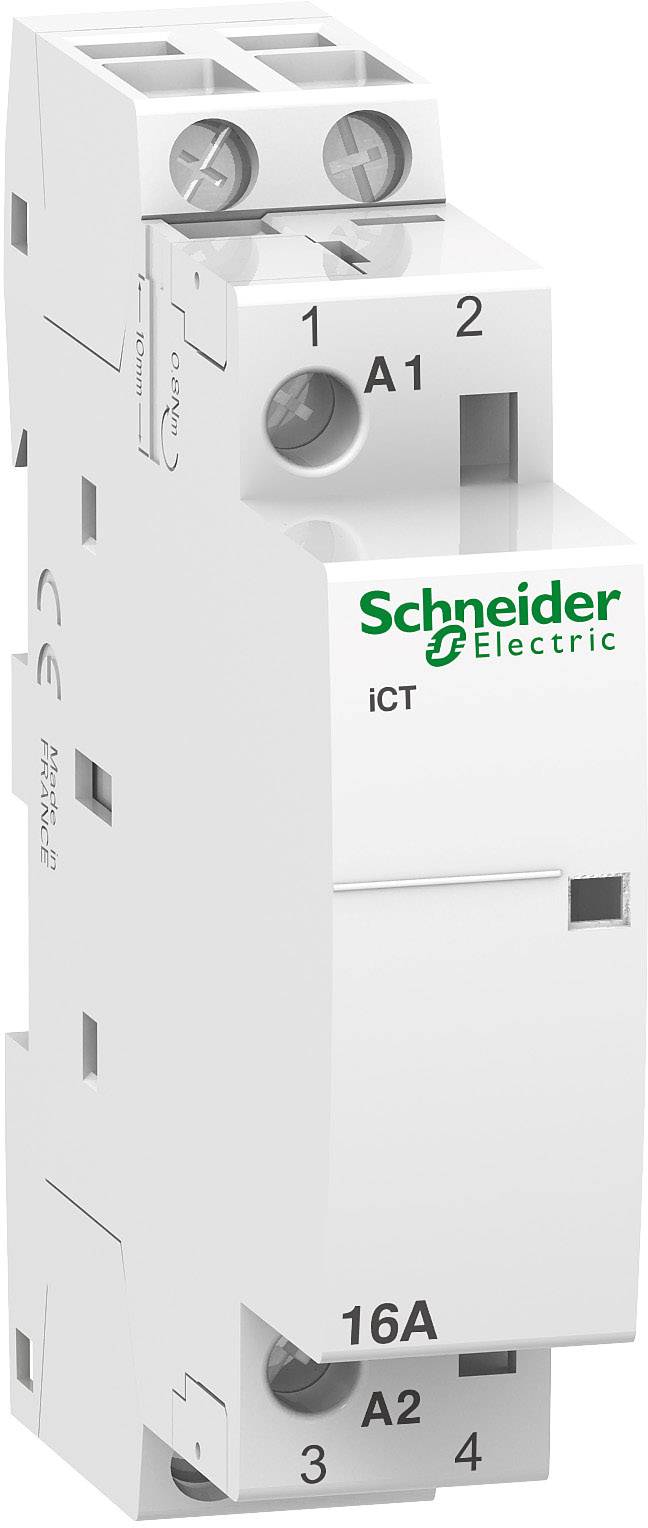 Contacteur de puissance Schneider Electric, modèle iCT, 16A, unités bipolaires, principalement utilisé pour le contrôle électrique.