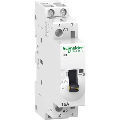 Contacteur-disjoncteur de Schneider Electric avec levier de sélection 'auto' ou 'I', marqué 16A, modèle iCT.