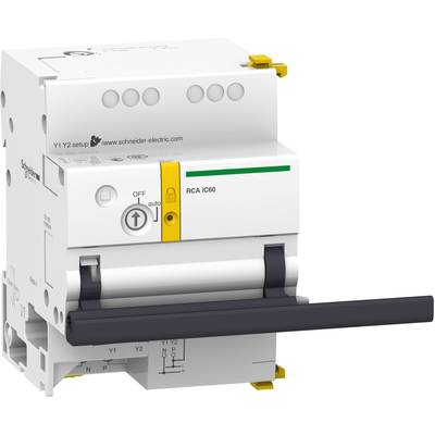 Illustration d'un disjoncteur différentiel de Schneider Electric, modèle RCA IC60, avec le levier en position d'arrêt.