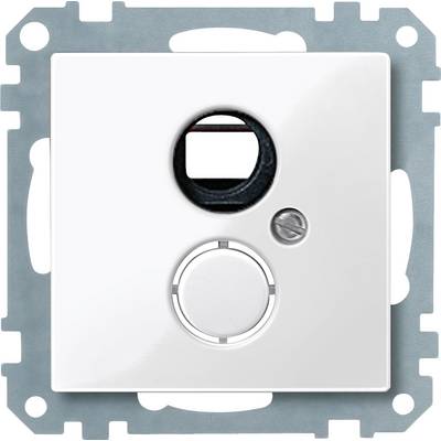 Un interrupteur blanc avec un bouton rotatif et une petite fenêtre d'affichage. Un cadre métallique rectangulaire entoure l'interrupteur.
