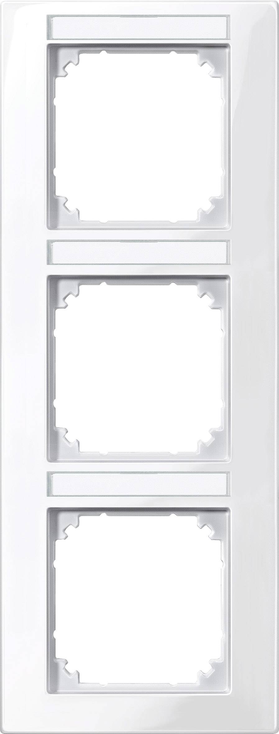 Cadre triple en plastique blanc, adapté pour interrupteurs ou prises électriques, avec des ouvertures carrées pour l'installation.