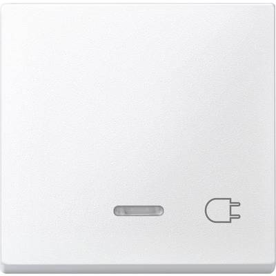 Un interrupteur blanc avec un symbole de prise électrique en bas à droite, ce qui indique sa fonction de commutateur électrique.