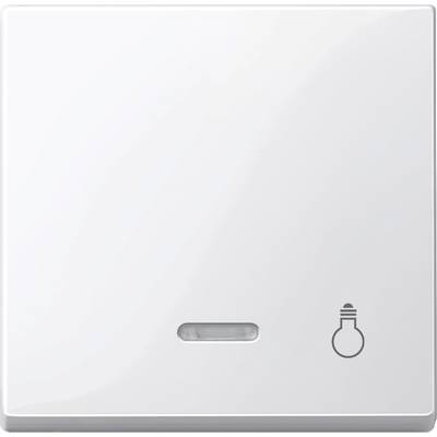 Un interrupteur blanc avec un petit symbole d'ampoule en bas à droite. L'interrupteur est en position éteinte.
