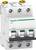 Un disjoncteur tripolaire de protection de ligne Schneider Electric, modèle iC60L, avec des indicateurs de position verts et blancs.