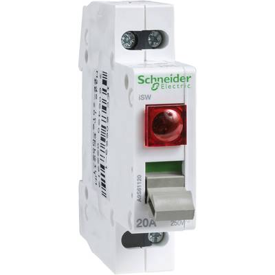 Disjoncteur 'Schneider Electric' avec bouton rouge, modèle iSW, 20A, 250V. Utilisé pour la protection électrique.