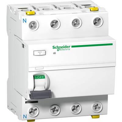 Un disjoncteur de marque Schneider Electric avec position de commutateur 'ON/OFF'. Les bornes sont marquées en bleu en haut et en bas.