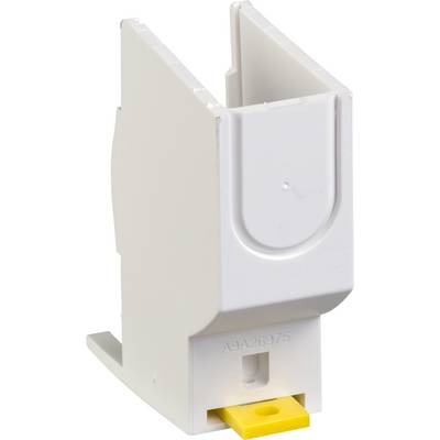 Un adaptateur en plastique blanc avec un interrupteur jaune à sa base, probablement destiné à être utilisé dans des installations électriques.