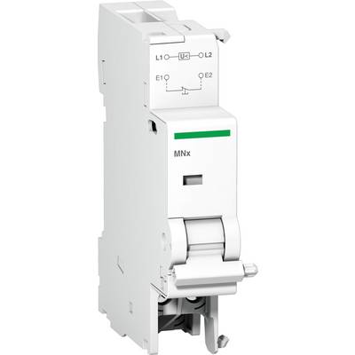 Un interrupteur de protection électrique blanc avec l'inscription 'MNx' et un schéma de câblage pour L1, L2, E1, E2 sur la face avant.