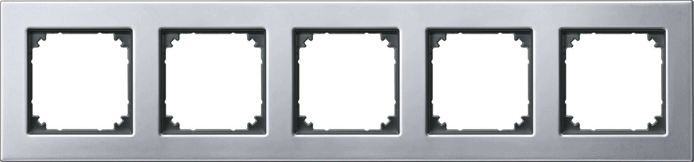 Module-cadre quintuple en métal pour interrupteurs ou prises, disposés côte à côte.