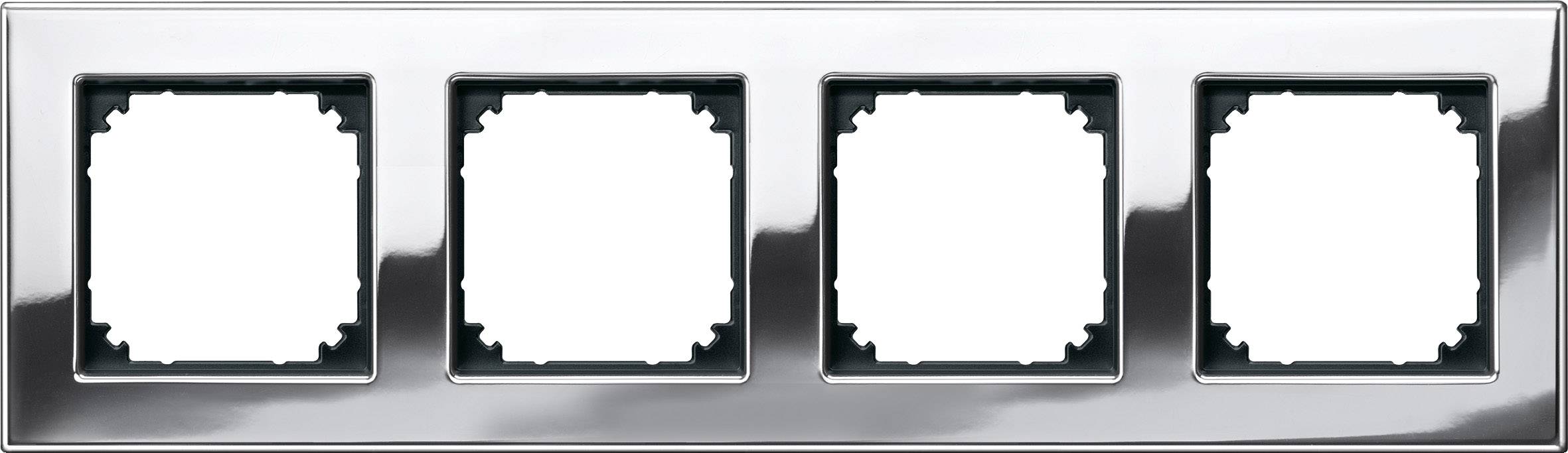 Cadre métallique quadruple pour interrupteurs ou prises, surface brillante.