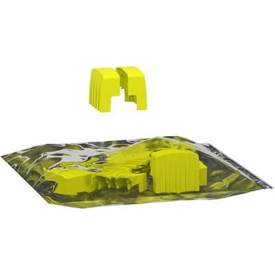 Puzzle jaune avec des pièces imbriquées sur une surface réfléchissante. Une pièce est suspendue au-dessus du reste, qui est partiellement assemblé.