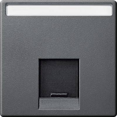Un cache-prise gris avec une fente rectangulaire au centre.