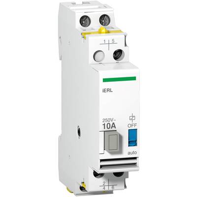 Un interrupteur électrique blanc avec des marquages bleus et verts. Il est conçu pour 250V et 10A et indique la position 'OFF'.