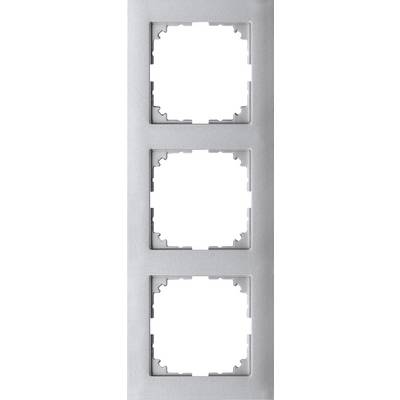 Cadre de triple prise électrique en finition argentée, disposé verticalement, sans modules.