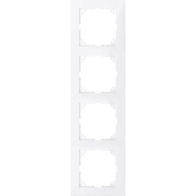 Quatre cadres blancs vides et carrés, disposés verticalement en une rangée, sur un fond clair.