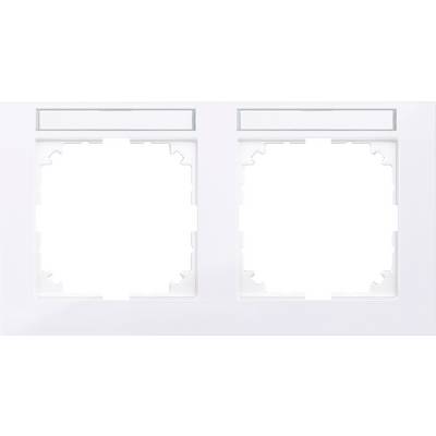 Cadre double pour interrupteur avec deux ouvertures carrées, blanc, design moderne. Adapté pour l'installation d'interrupteurs ou de prises de courant.