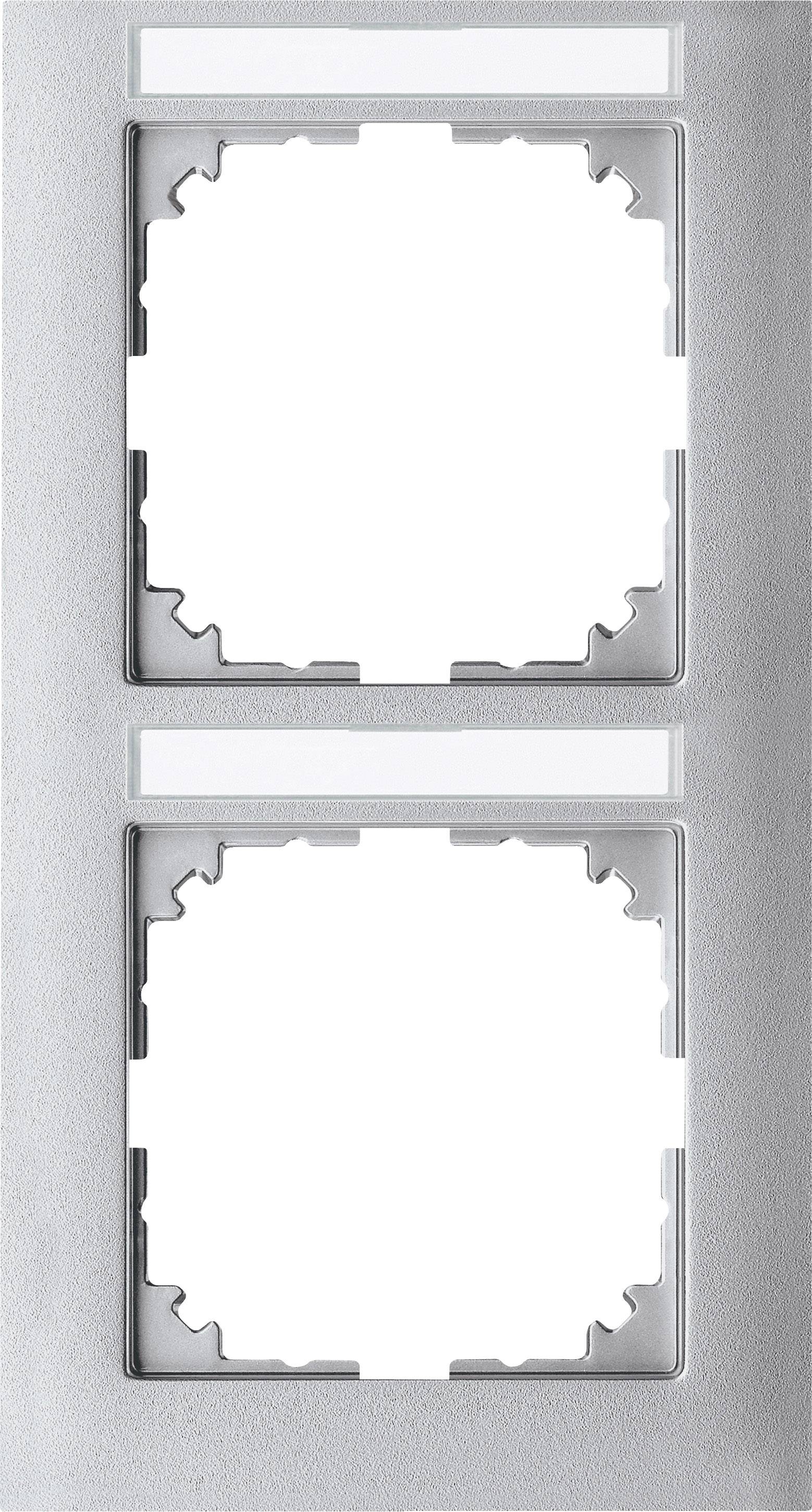 Cadres de finition doubles en argent pour prises de courant ou interrupteurs, adaptés aux éléments carrés, disposés verticalement.