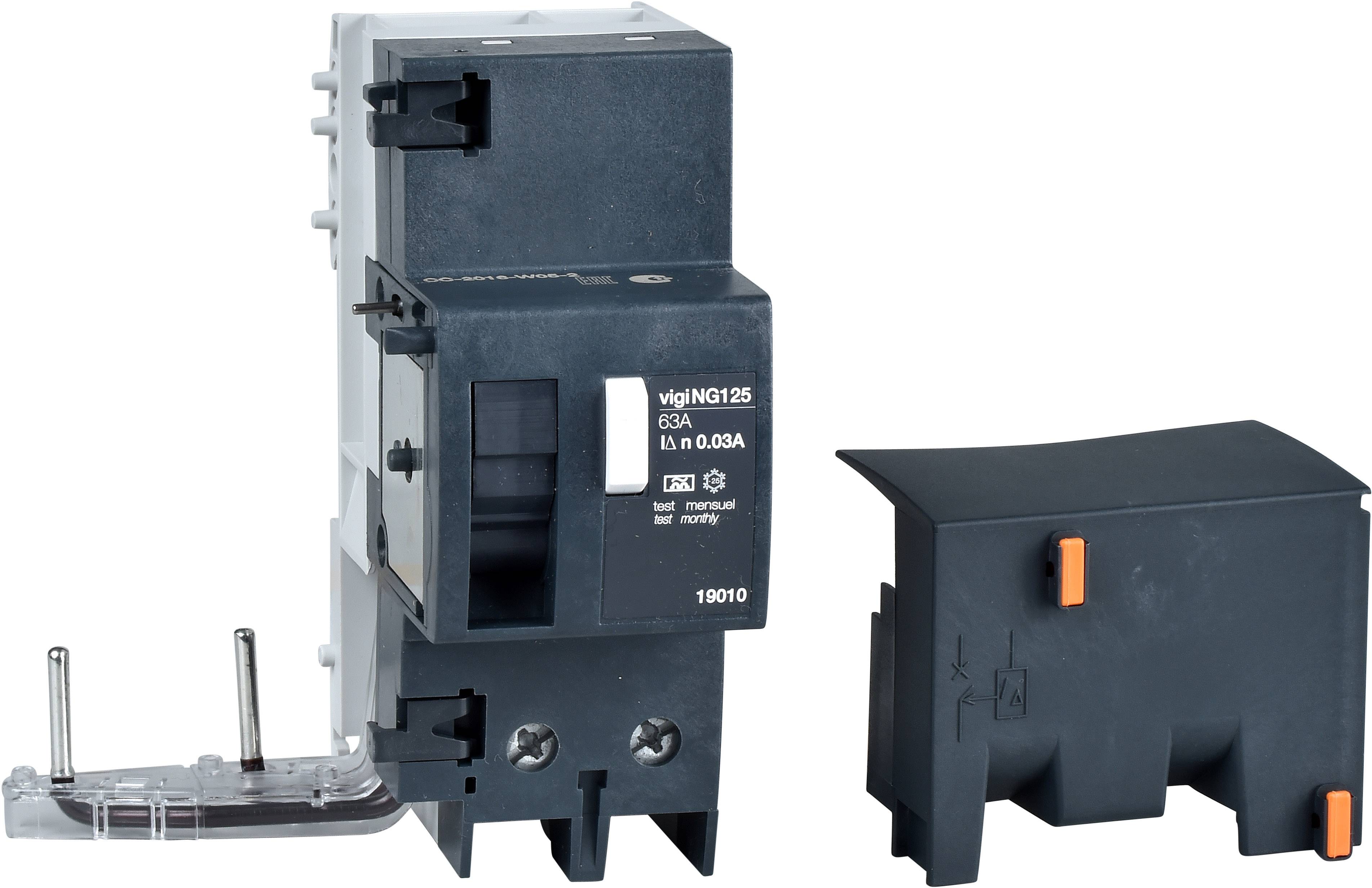 Composant électrique noir avec partie latérale, qui semble être un élément d'un système de sécurité ou d'un circuit électrique.